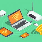 Wireless,technology,devices,isometric,poster,with,laptop,printer,smartphone,router